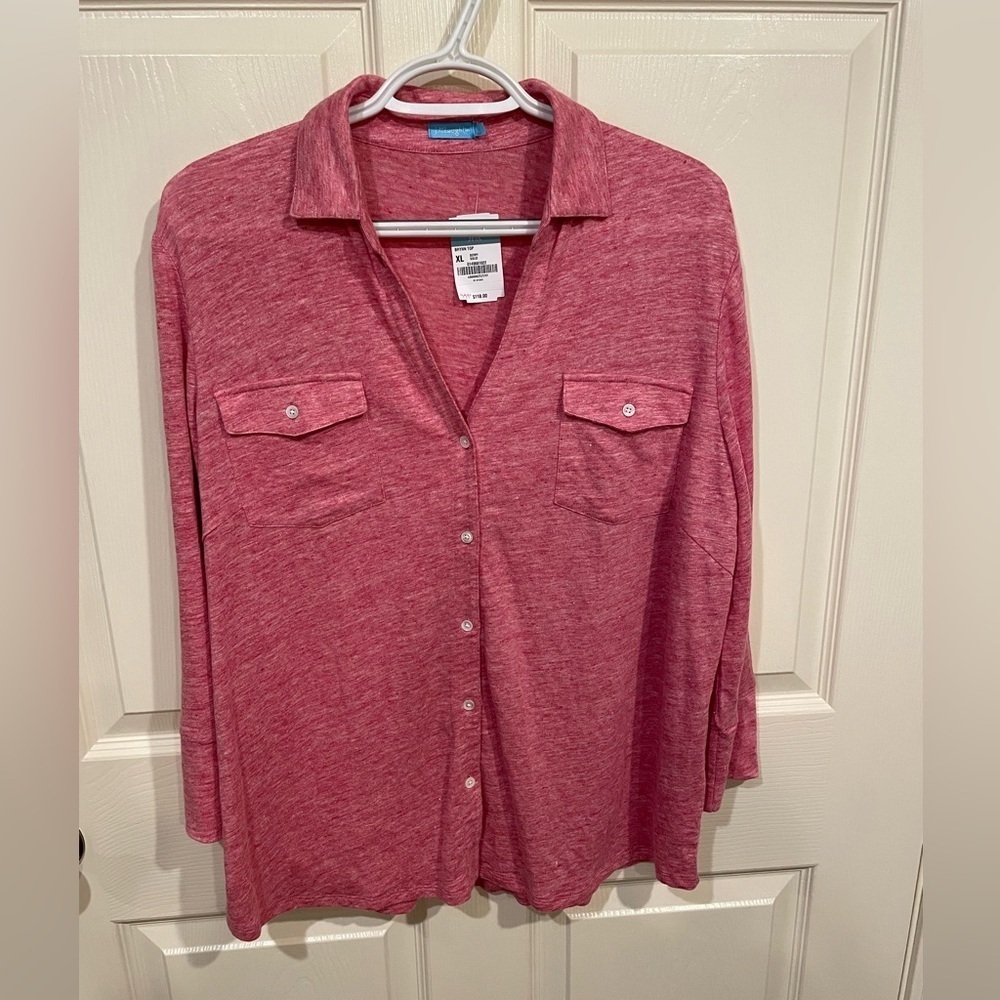 New J McLaughlin Brynn Linen Berry Red Button-Up Shirt XL